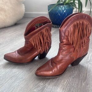 Brown Fringe Vintage Zodiac Western Ankle Boots
